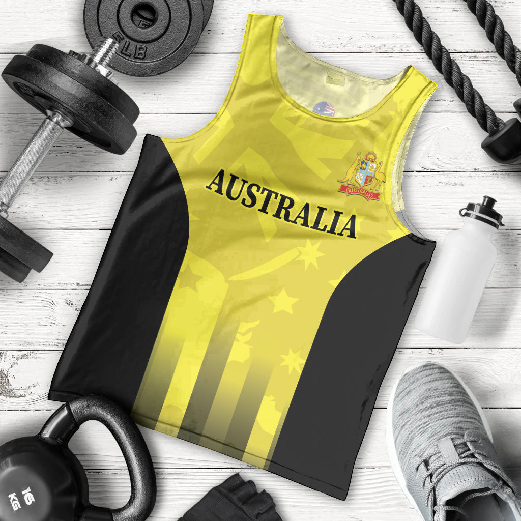 Custom Australia Cricket Men Tank Top 2024 World Cup Go Aussie - Gold Version - Vibe Hoodie Shop