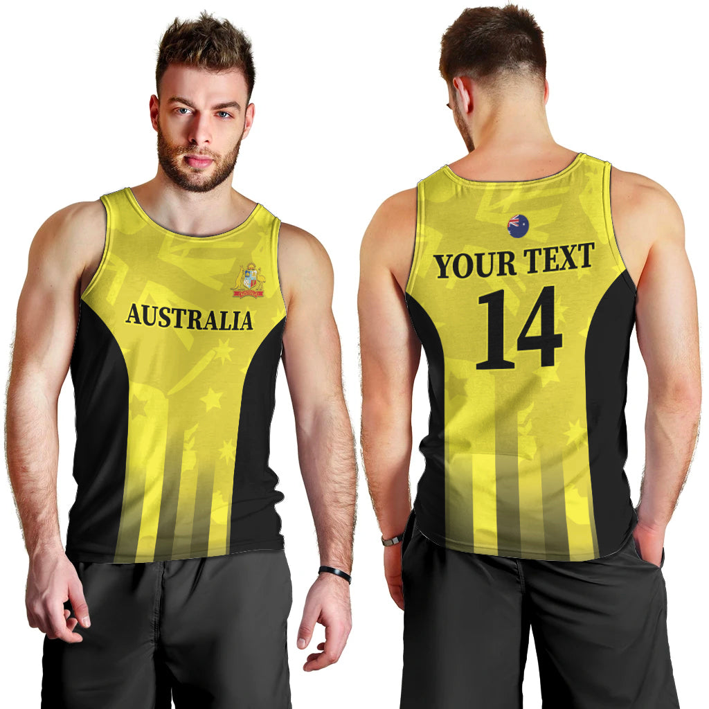 Custom Australia Cricket Men Tank Top 2024 World Cup Go Aussie - Gold Version - Vibe Hoodie Shop