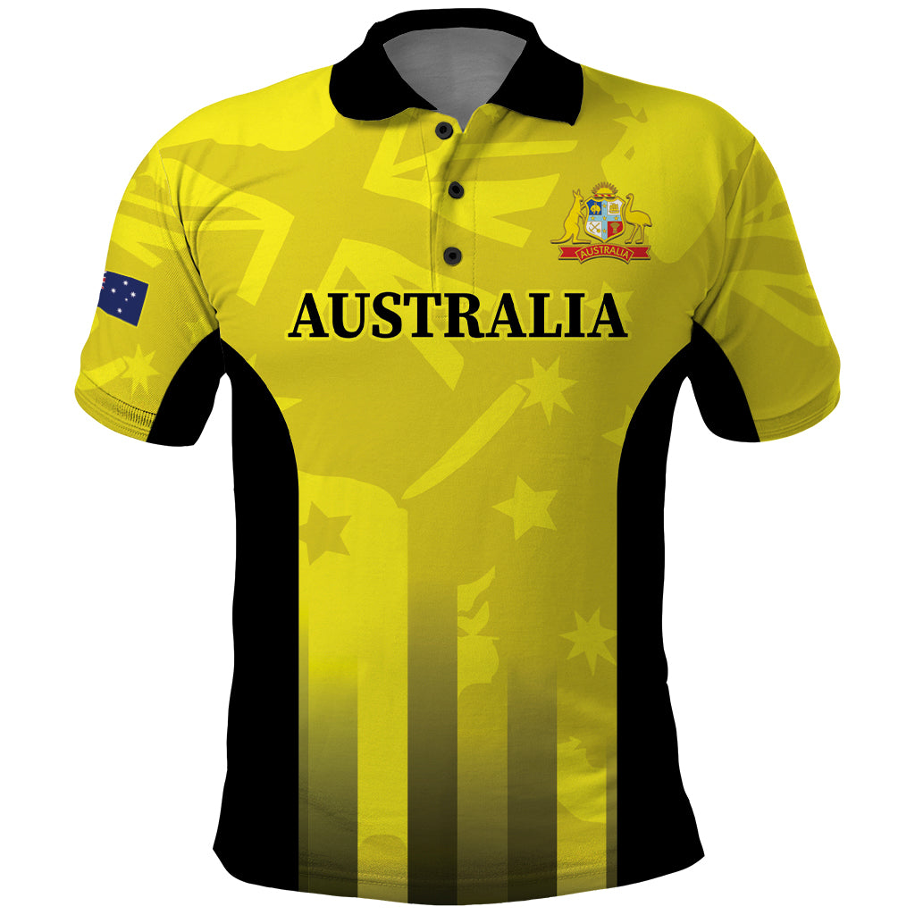 Custom Australia Cricket Polo Shirt 2024 World Cup Go Aussie - Gold Version - Vibe Hoodie Shop