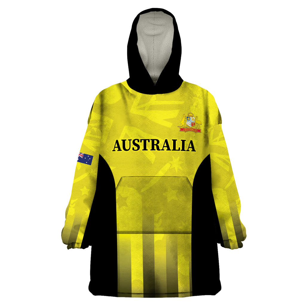 Custom Australia Cricket Wearable Blanket Hoodie 2024 World Cup Go Aussie - Gold Version - Vibe Hoodie Shop