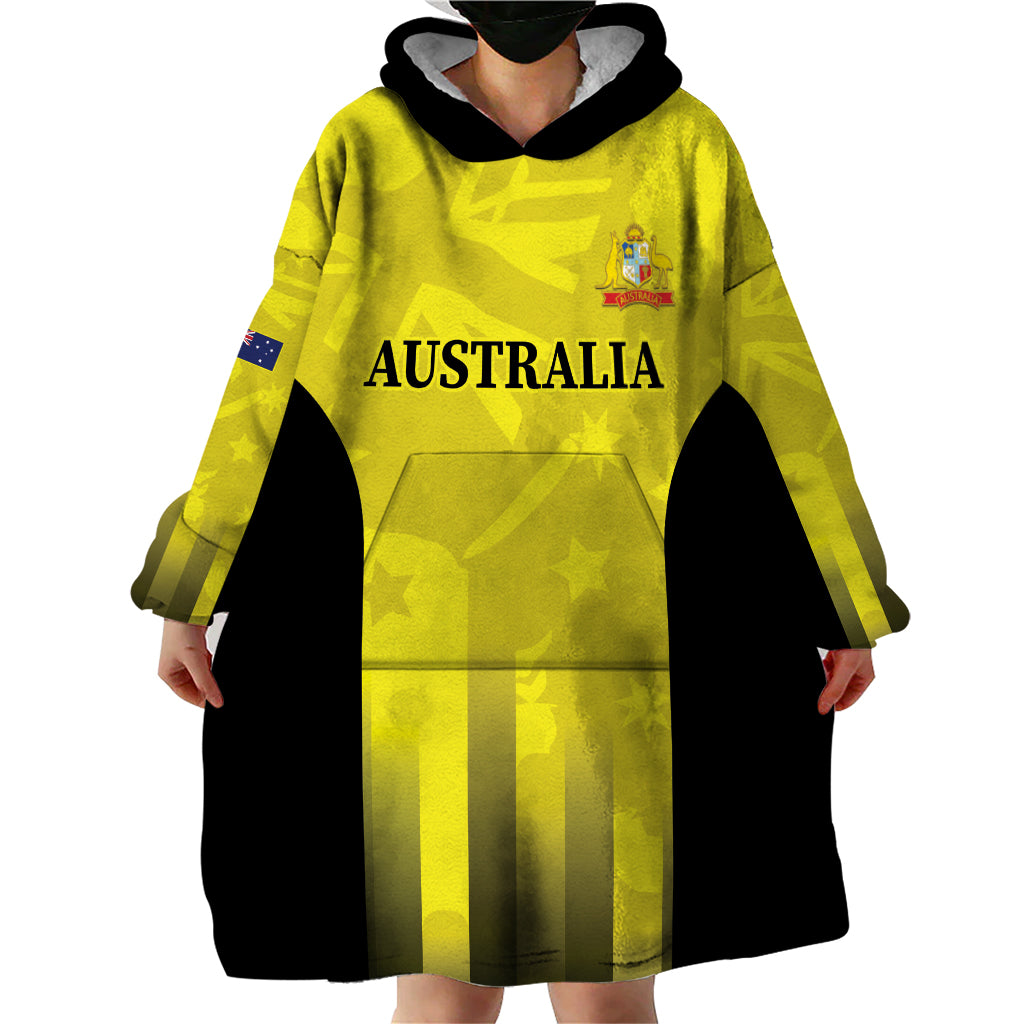 Custom Australia Cricket Wearable Blanket Hoodie 2024 World Cup Go Aussie - Gold Version - Vibe Hoodie Shop