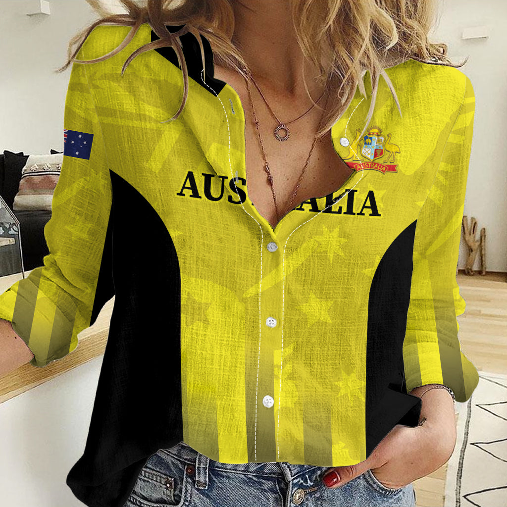 Custom Australia Cricket Women Casual Shirt 2024 World Cup Go Aussie - Gold Version - Vibe Hoodie Shop