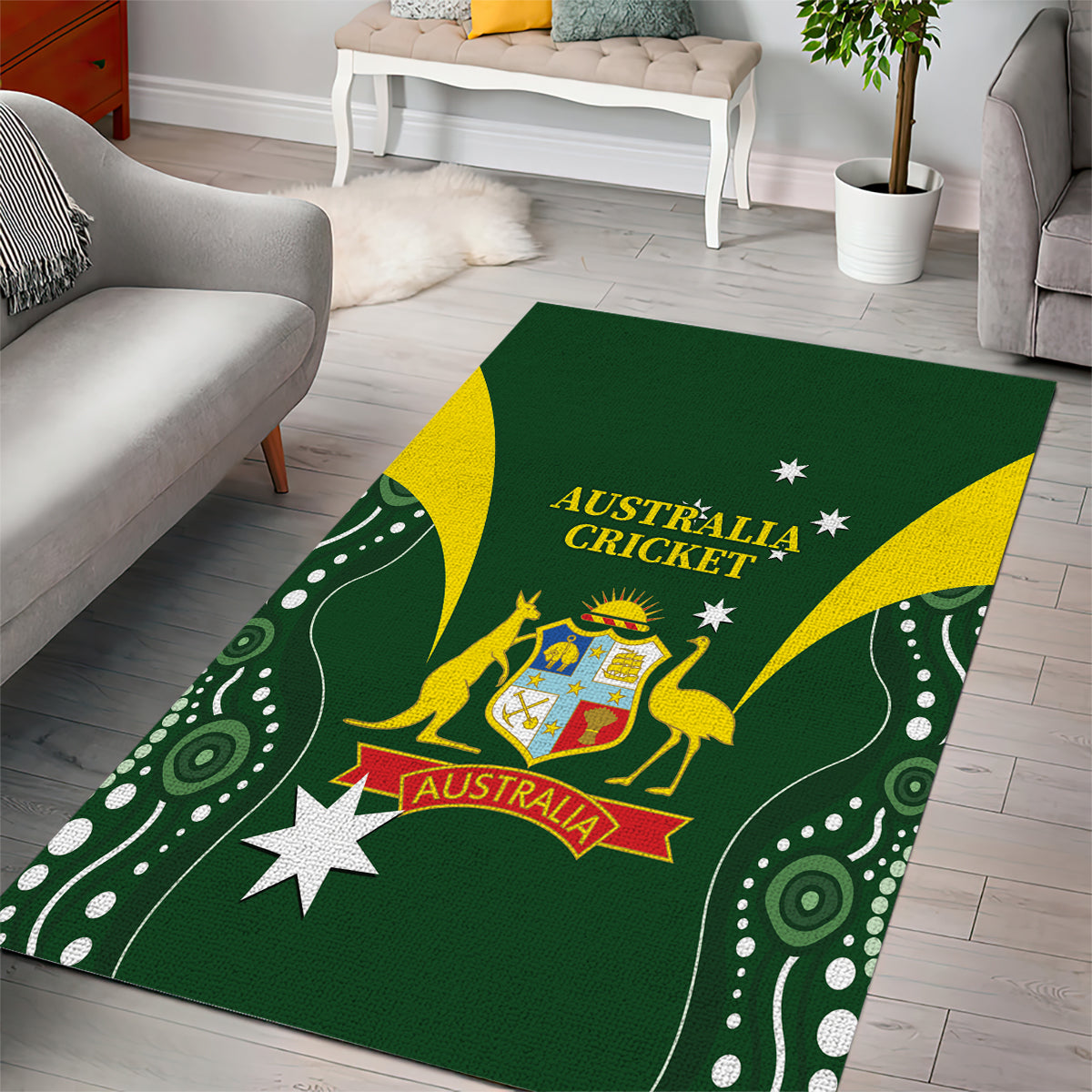 Australia Cricket Area Rug 2024 World Cup Go Aussie - Green Version - Vibe Hoodie Shop