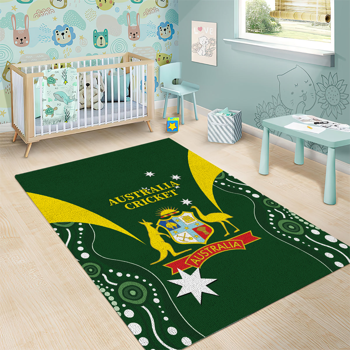 Australia Cricket Area Rug 2024 World Cup Go Aussie - Green Version - Vibe Hoodie Shop