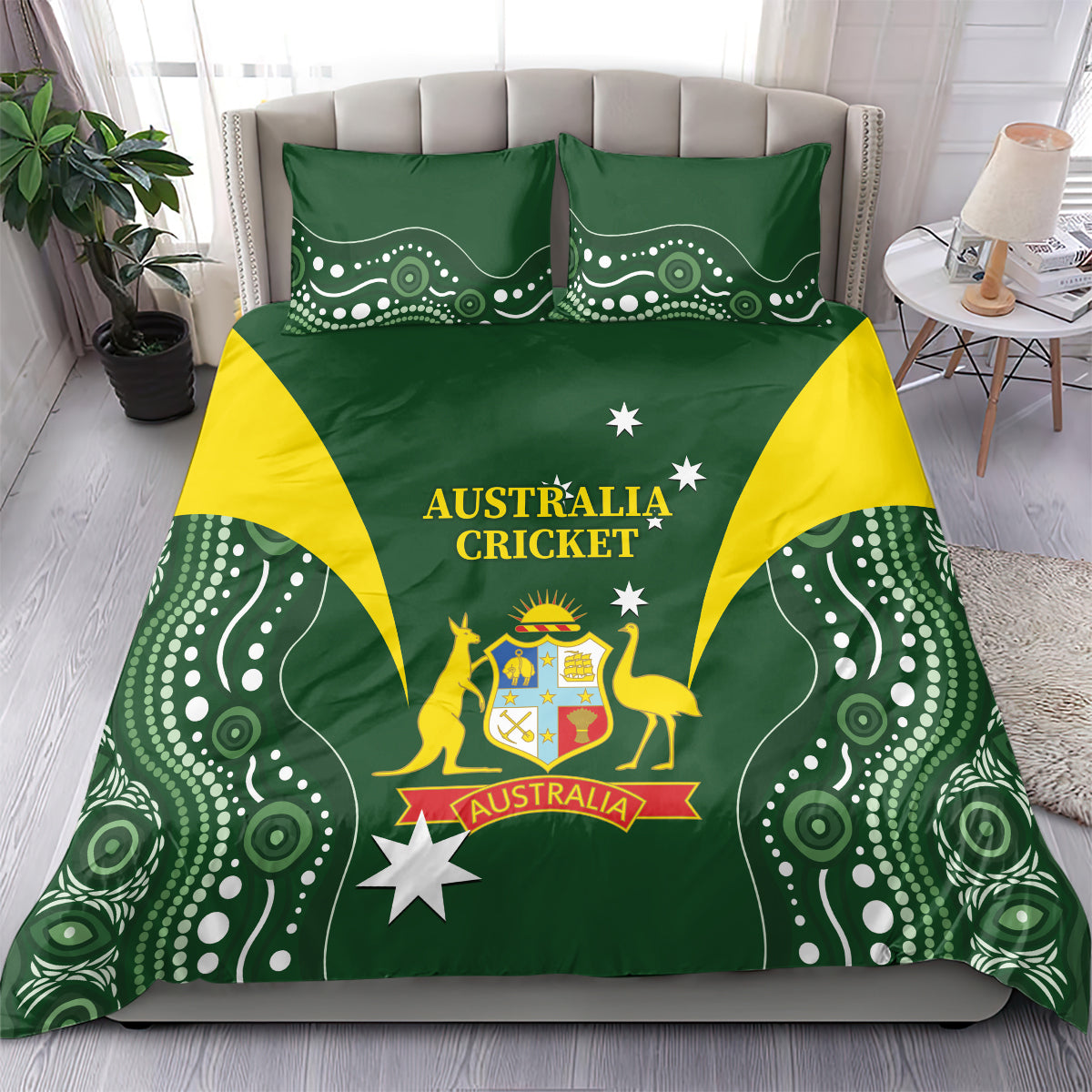 Australia Cricket Bedding Set 2024 World Cup Go Aussie - Green Version - Vibe Hoodie Shop