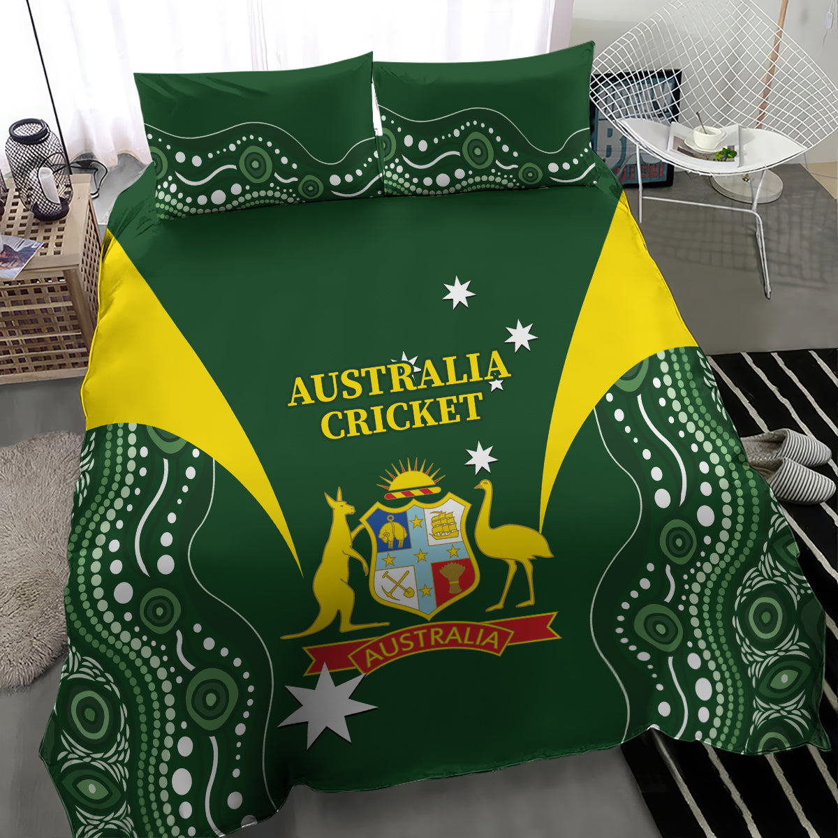 Australia Cricket Bedding Set 2024 World Cup Go Aussie - Green Version - Vibe Hoodie Shop