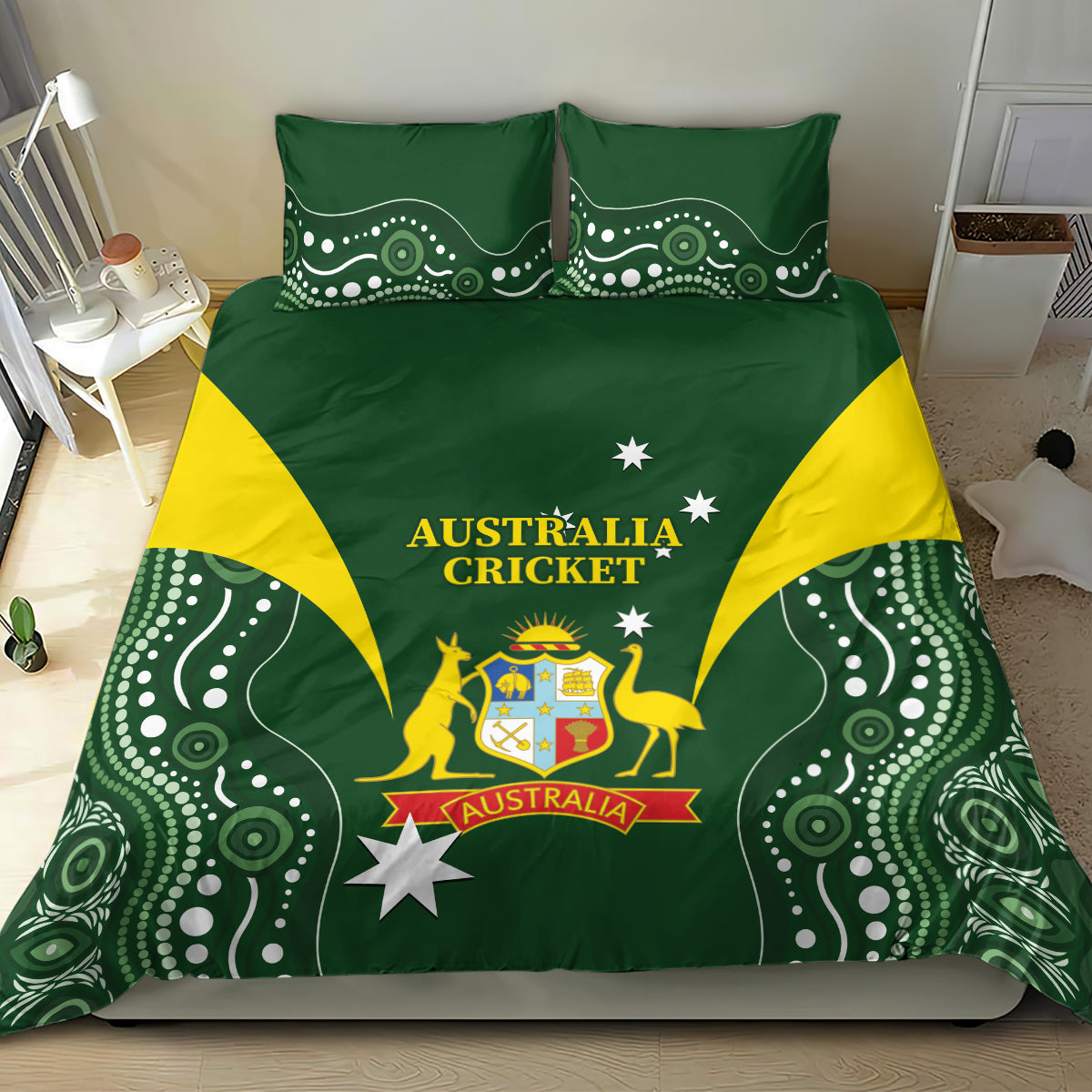 Australia Cricket Bedding Set 2024 World Cup Go Aussie - Green Version - Vibe Hoodie Shop