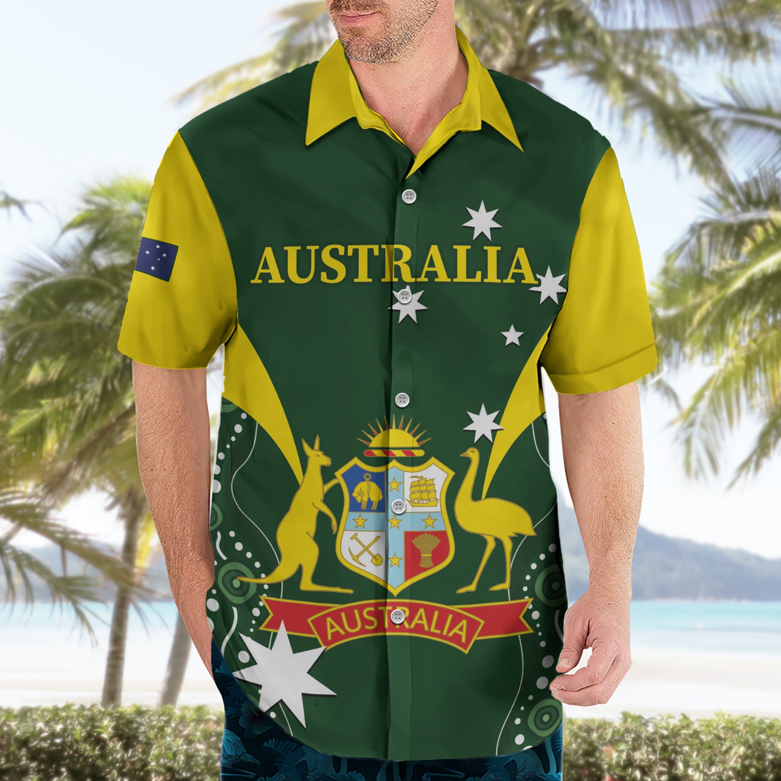 Custom Australia Cricket Hawaiian Shirt 2024 World Cup Go Aussie - Green Version - Vibe Hoodie Shop