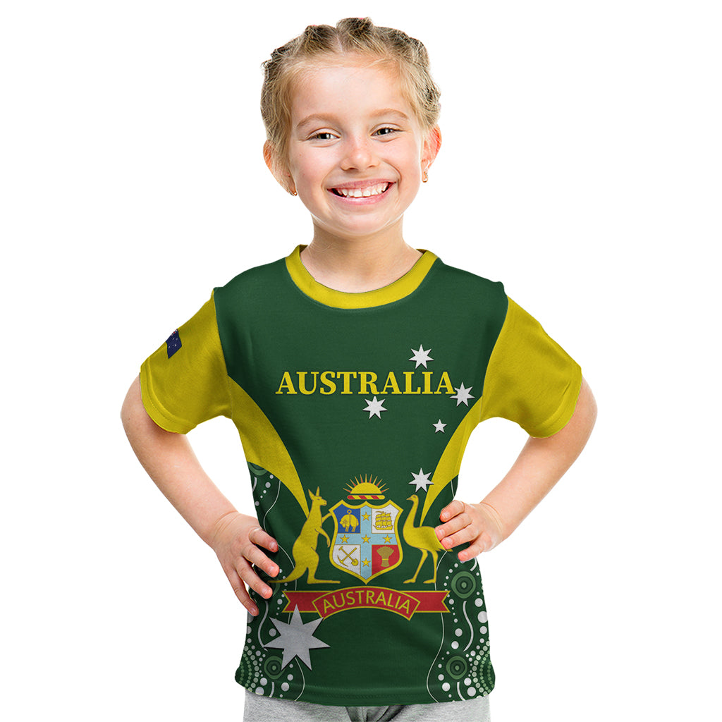 Custom Australia Cricket Kid T Shirt 2024 World Cup Go Aussie - Green Version - Vibe Hoodie Shop