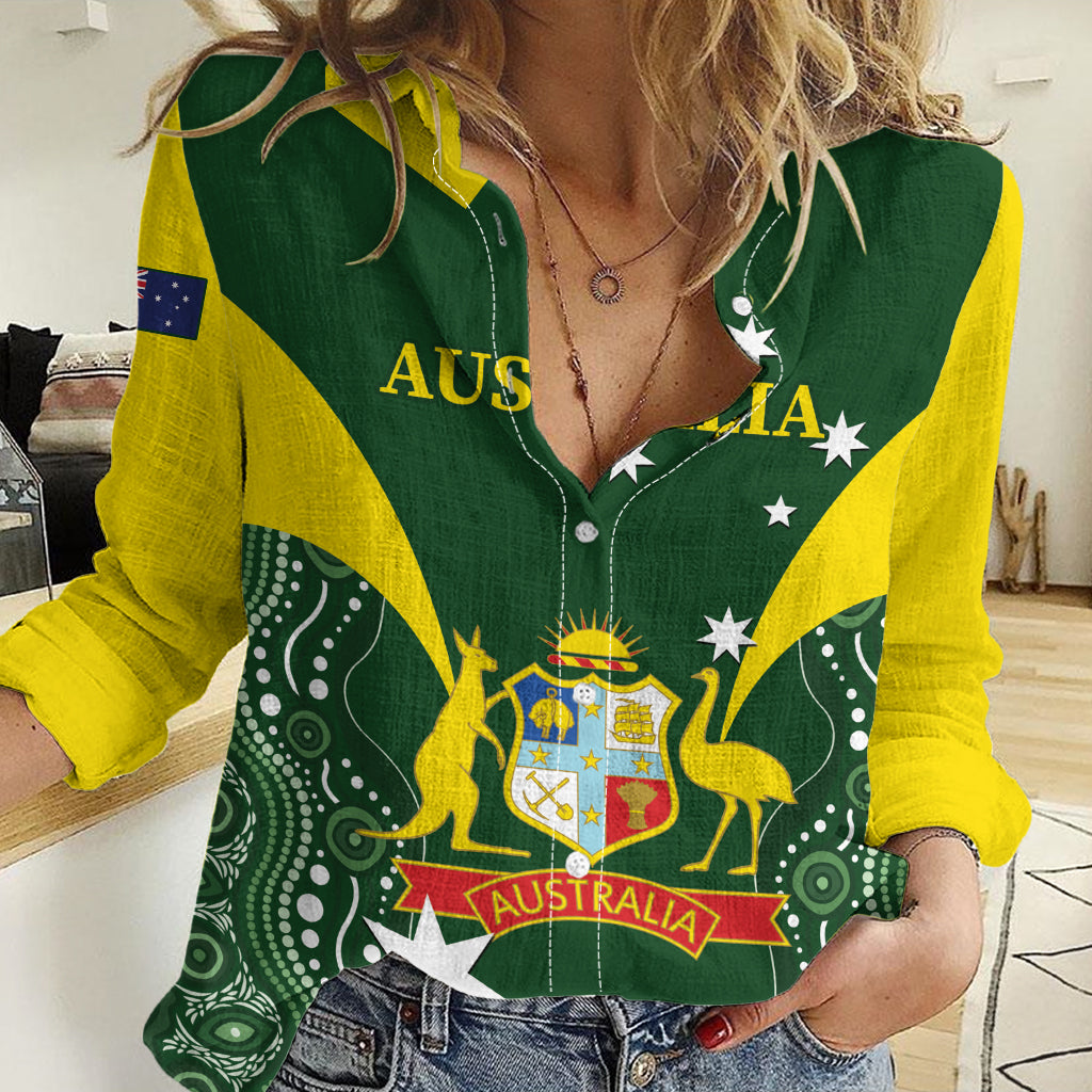Custom Australia Cricket Women Casual Shirt 2024 World Cup Go Aussie - Green Version - Vibe Hoodie Shop