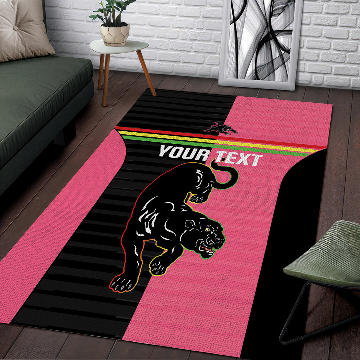 Custom Panthers Rugby Area Rug Black Pink Color Sporty Style - Vibe Hoodie Shop