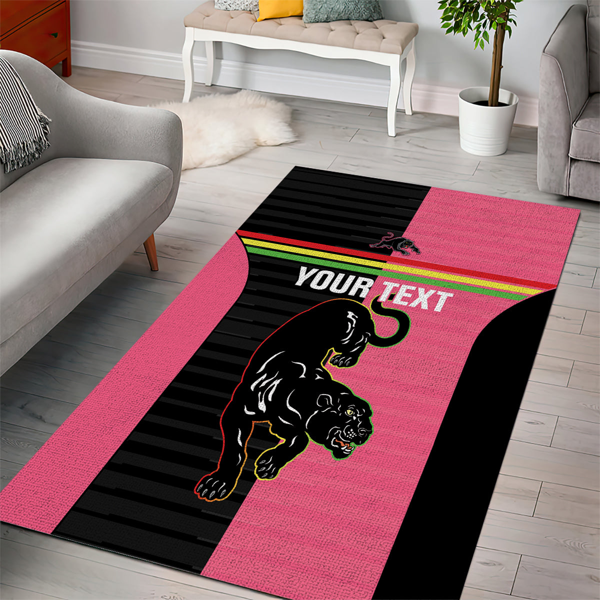 Custom Panthers Rugby Area Rug Black Pink Color Sporty Style - Vibe Hoodie Shop