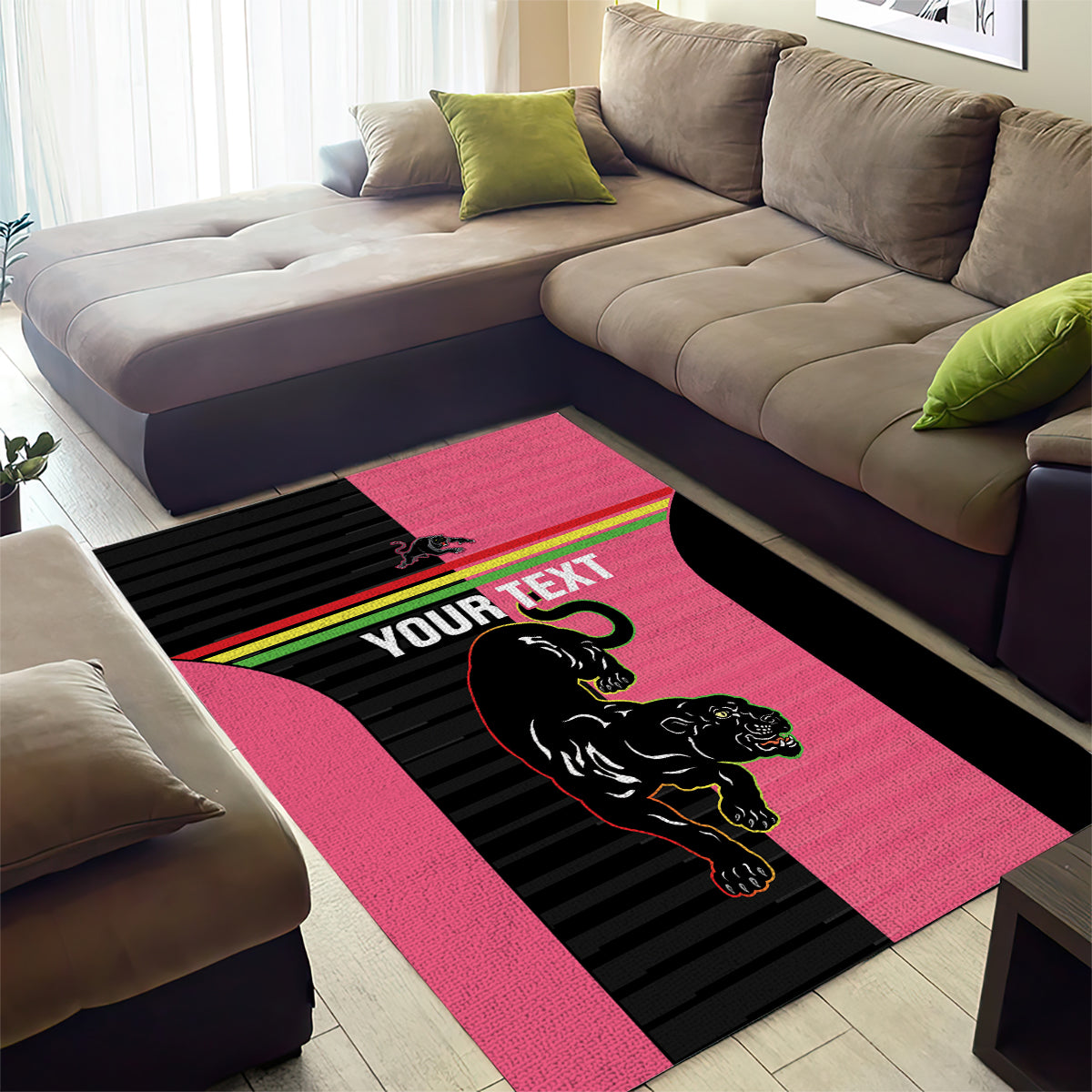 Custom Panthers Rugby Area Rug Black Pink Color Sporty Style - Vibe Hoodie Shop