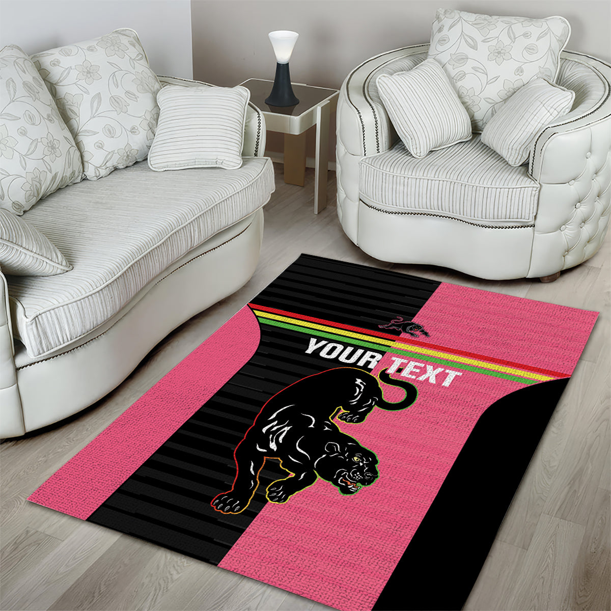 Custom Panthers Rugby Area Rug Black Pink Color Sporty Style - Vibe Hoodie Shop