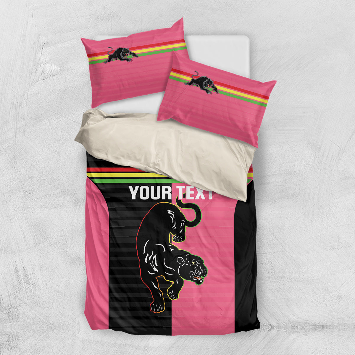 Custom Panthers Rugby Bedding Set Black Pink Color Sporty Style - Vibe Hoodie Shop