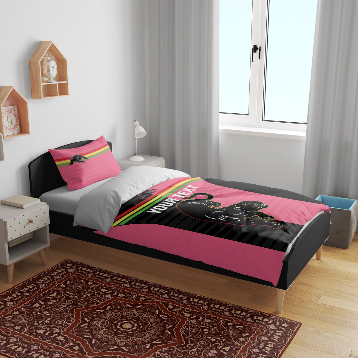 Custom Panthers Rugby Bedding Set Black Pink Color Sporty Style - Vibe Hoodie Shop