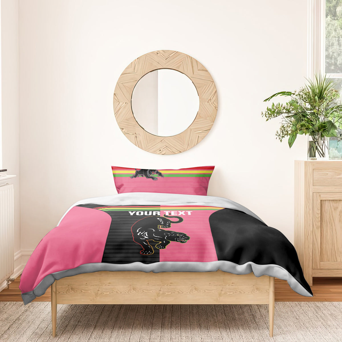 Custom Panthers Rugby Bedding Set Black Pink Color Sporty Style - Vibe Hoodie Shop