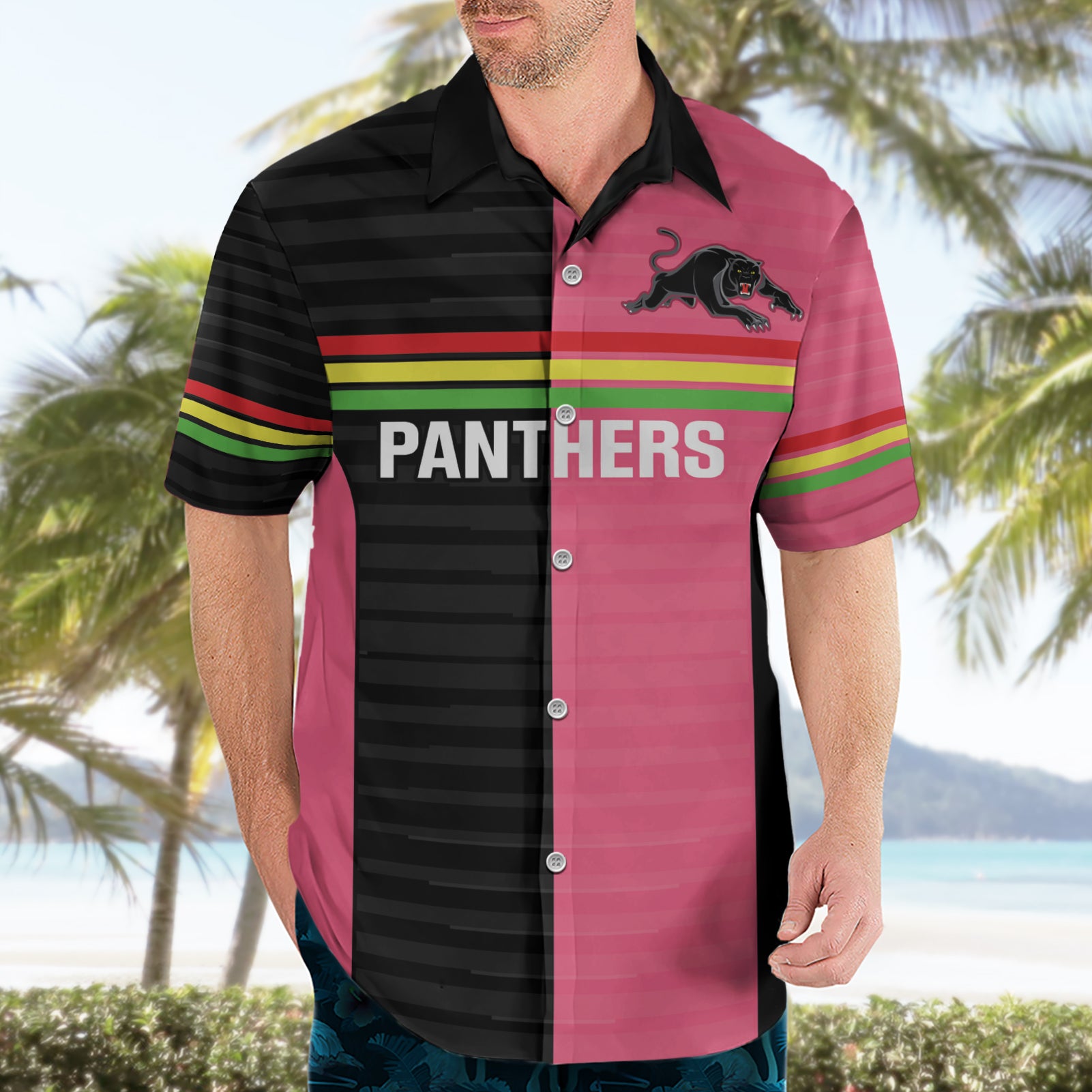 Custom Panthers Rugby Hawaiian Shirt Black Pink Color Sporty Style - Vibe Hoodie Shop