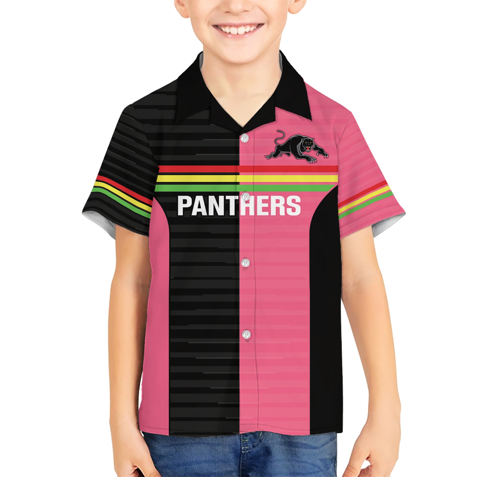 Custom Panthers Rugby Hawaiian Shirt Black Pink Color Sporty Style - Vibe Hoodie Shop