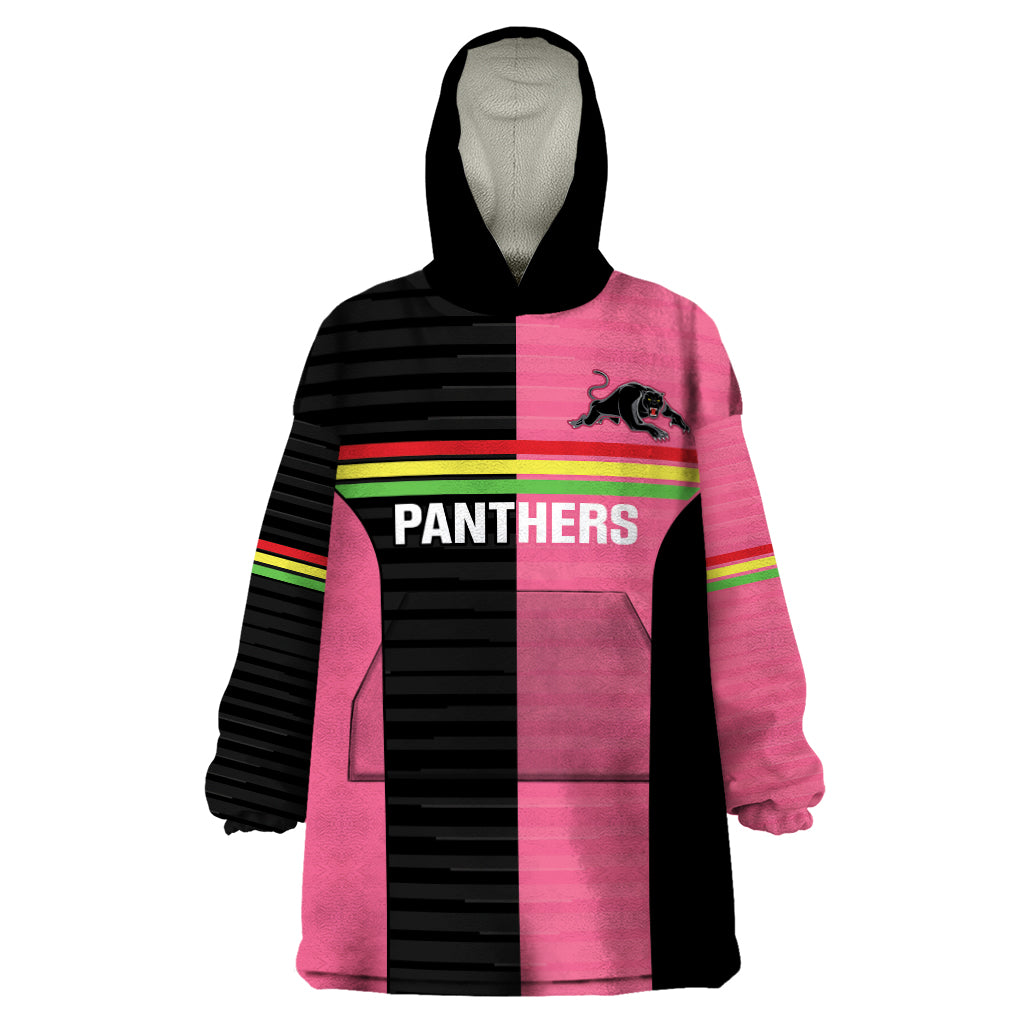 Custom Panthers Rugby Wearable Blanket Hoodie Black Pink Color Sporty Style - Vibe Hoodie Shop