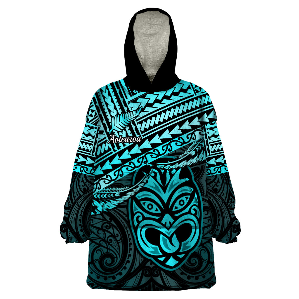 Matariki New Zealand Wearable Blanket Hoodie Maori New Year Tiki Turquoise Version - Vibe Hoodie Shop