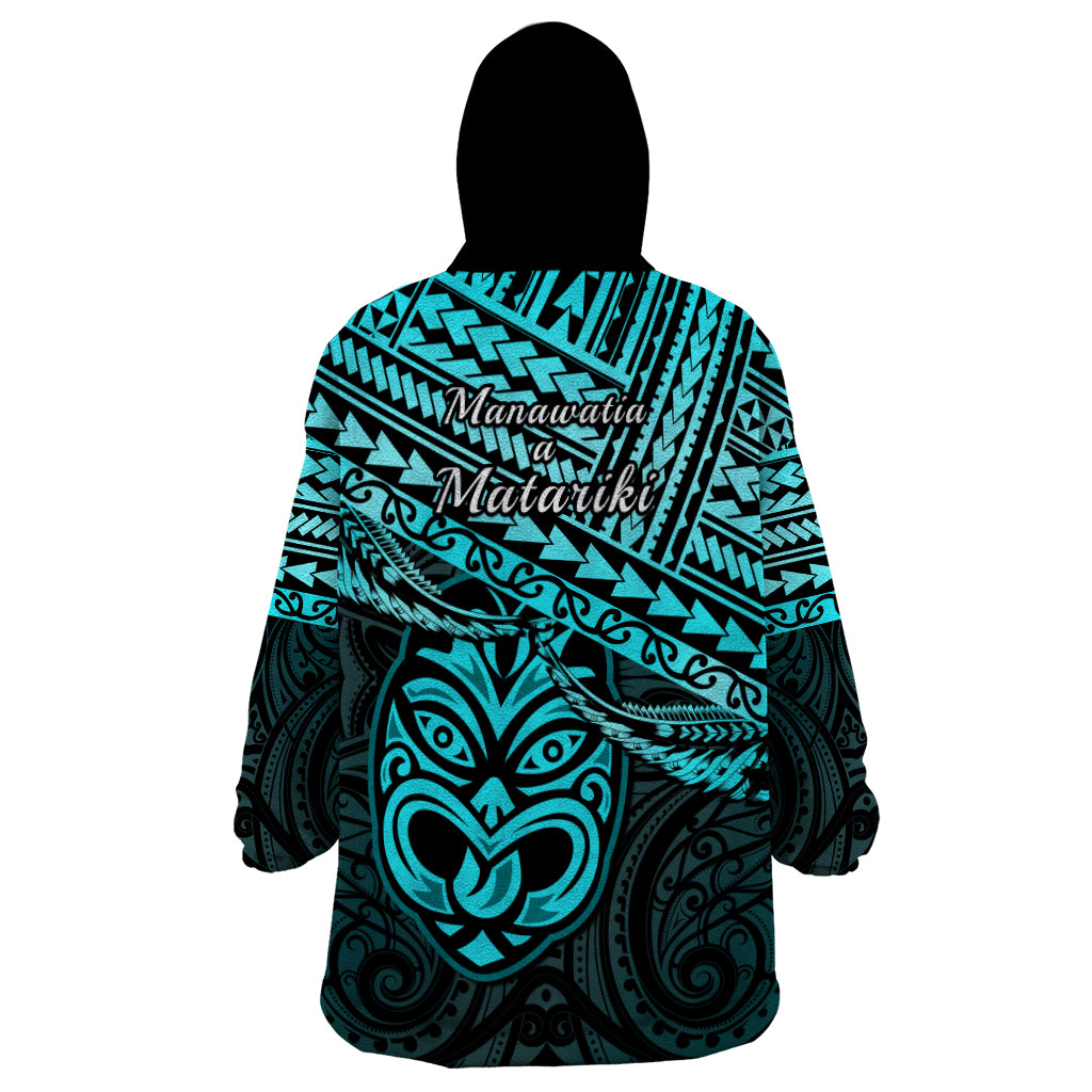 Matariki New Zealand Wearable Blanket Hoodie Maori New Year Tiki Turquoise Version - Vibe Hoodie Shop