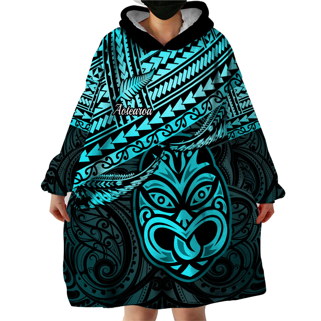 Matariki New Zealand Wearable Blanket Hoodie Maori New Year Tiki Turquoise Version - Vibe Hoodie Shop