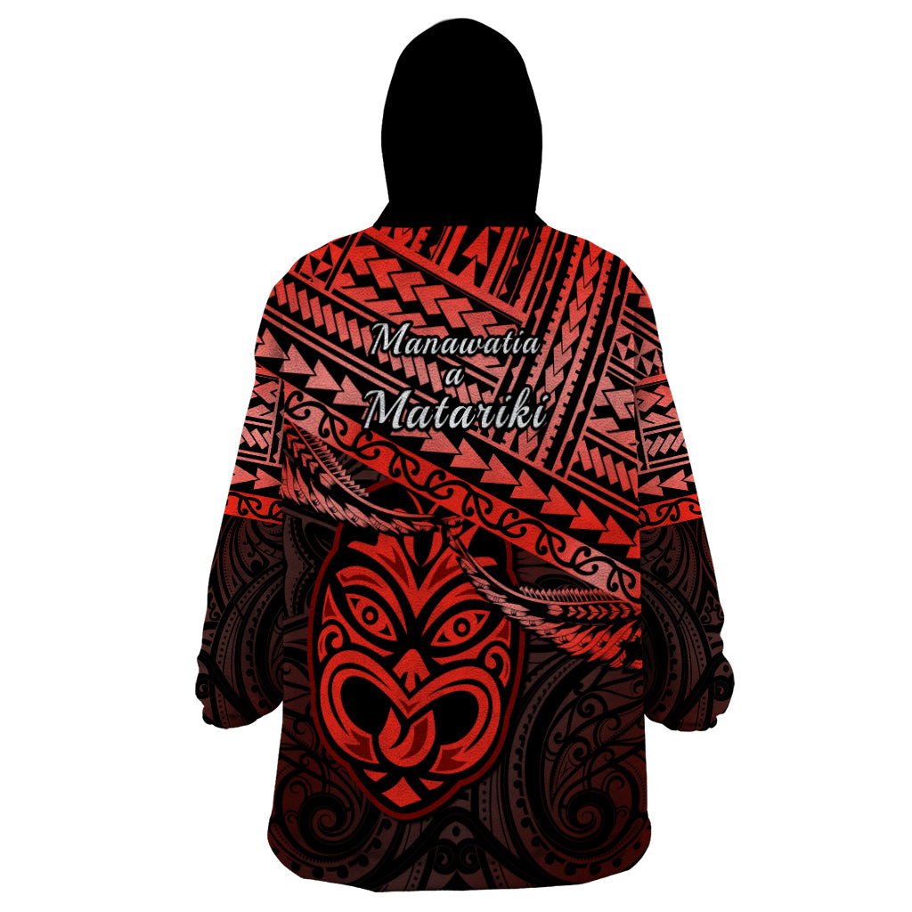 Matariki New Zealand Wearable Blanket Hoodie Maori New Year Tiki Red Version - Vibe Hoodie Shop