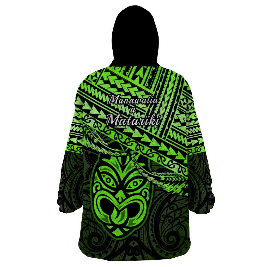 Matariki New Zealand Wearable Blanket Hoodie Maori New Year Tiki Green Version - Vibe Hoodie Shop