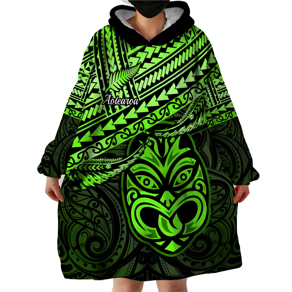 Matariki New Zealand Wearable Blanket Hoodie Maori New Year Tiki Green Version - Vibe Hoodie Shop