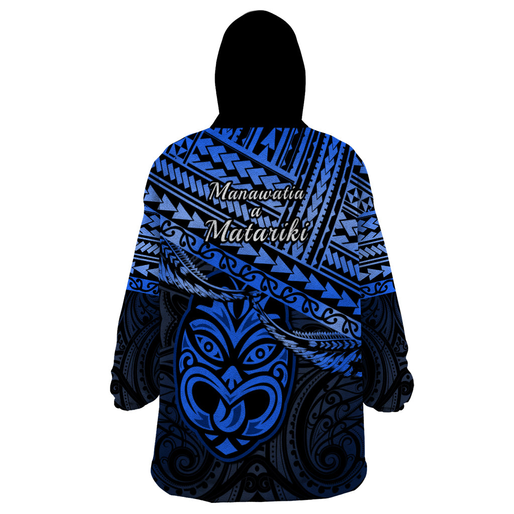 Matariki New Zealand Wearable Blanket Hoodie Maori New Year Tiki Blue Version - Vibe Hoodie Shop