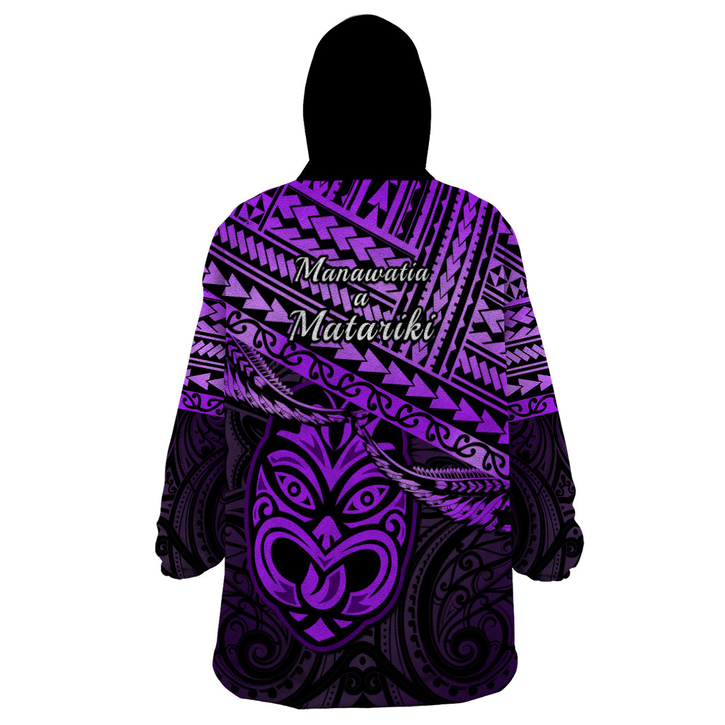 Matariki New Zealand Wearable Blanket Hoodie Maori New Year Tiki Purple Version - Vibe Hoodie Shop