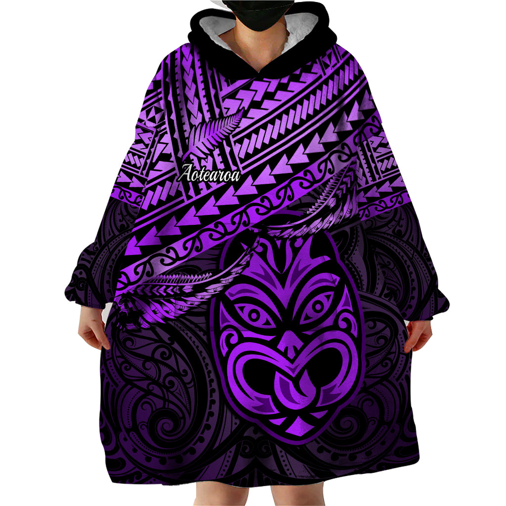 Personalised Matariki New Zealand Wearable Blanket Hoodie Maori New Year Tiki Purple Version - Vibe Hoodie Shop