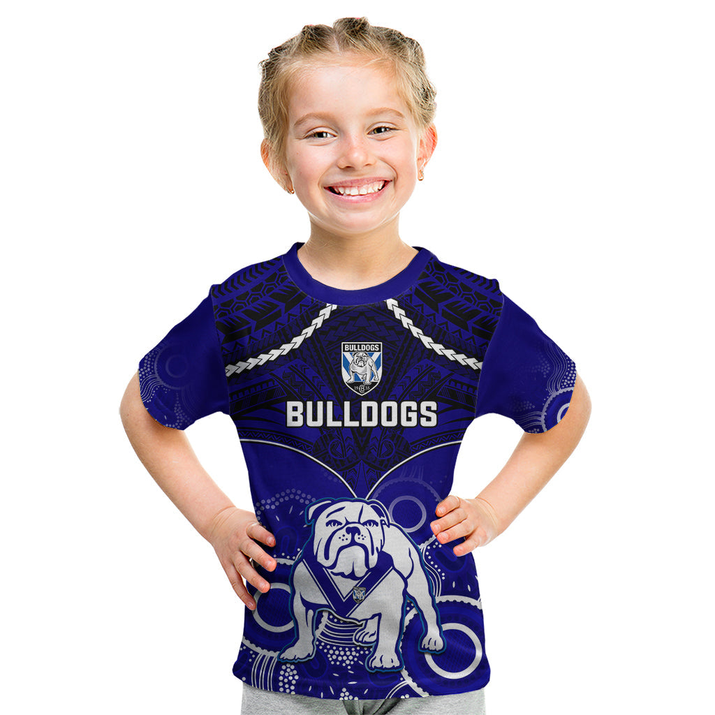 personalised-bulldogs-rugby-kid-t-shirt-go-doggies-aboriginal-mix-polynesian-pattern