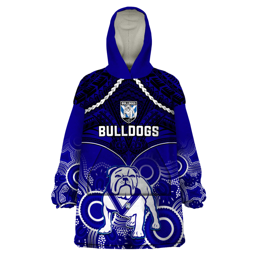 Personalised Bulldogs Rugby Wearable Blanket Hoodie Go Doggies Aboriginal Mix Polynesian Pattern - Vibe Hoodie Shop