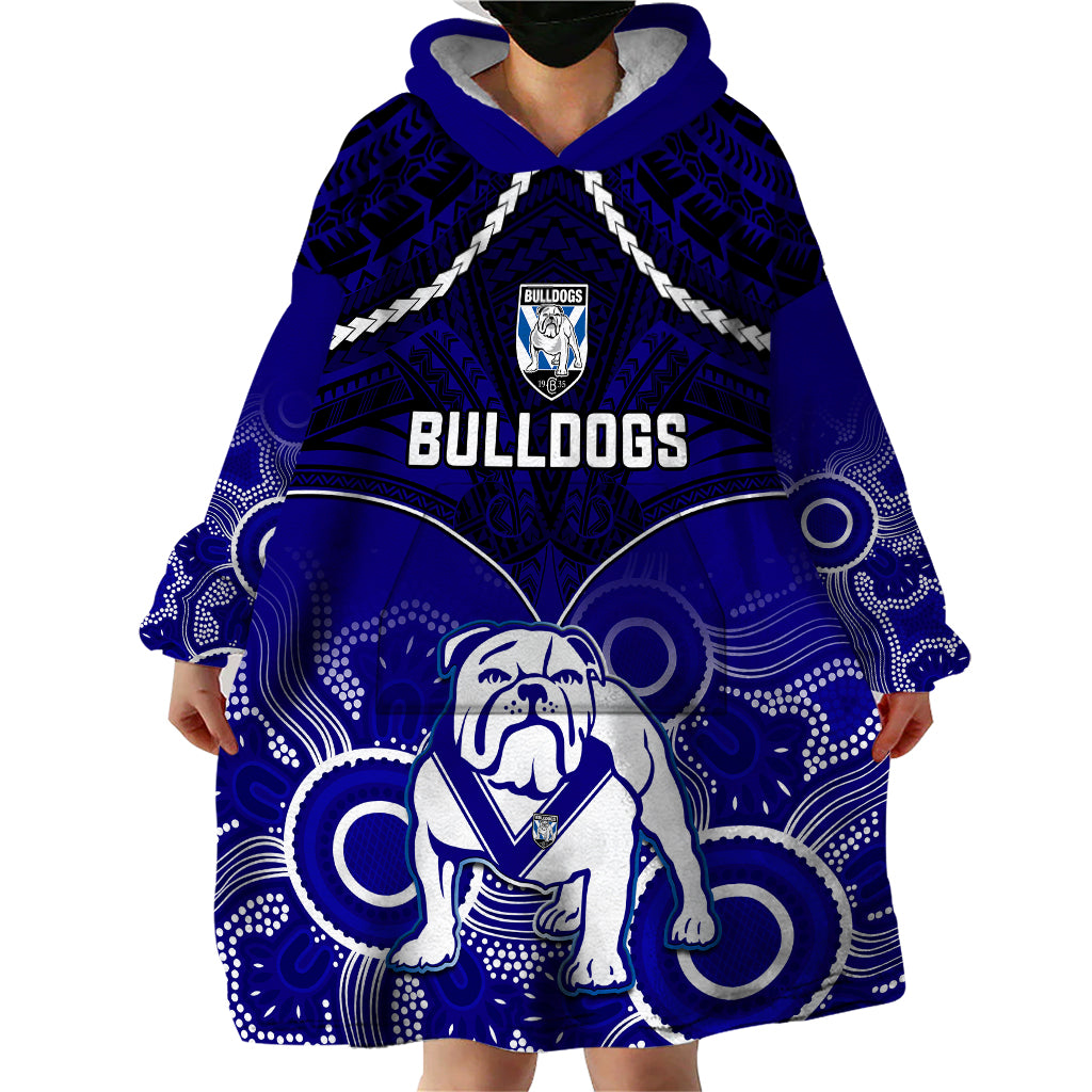 Personalised Bulldogs Rugby Wearable Blanket Hoodie Go Doggies Aboriginal Mix Polynesian Pattern - Vibe Hoodie Shop