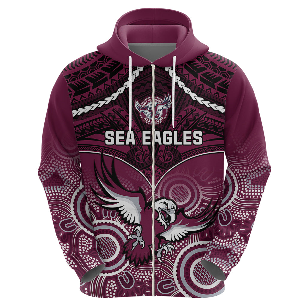 Sea Eagles Rugby Hoodie Aboriginal Mix Polynesian Pattern - Vibe Hoodie Shop