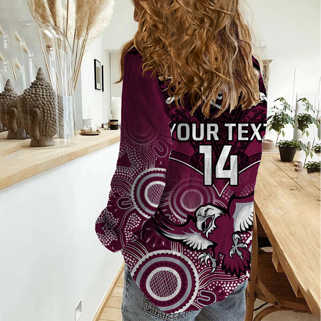 Personalised Sea Eagles Rugby Women Casual Shirt Aboriginal Mix Polynesian Pattern - Vibe Hoodie Shop