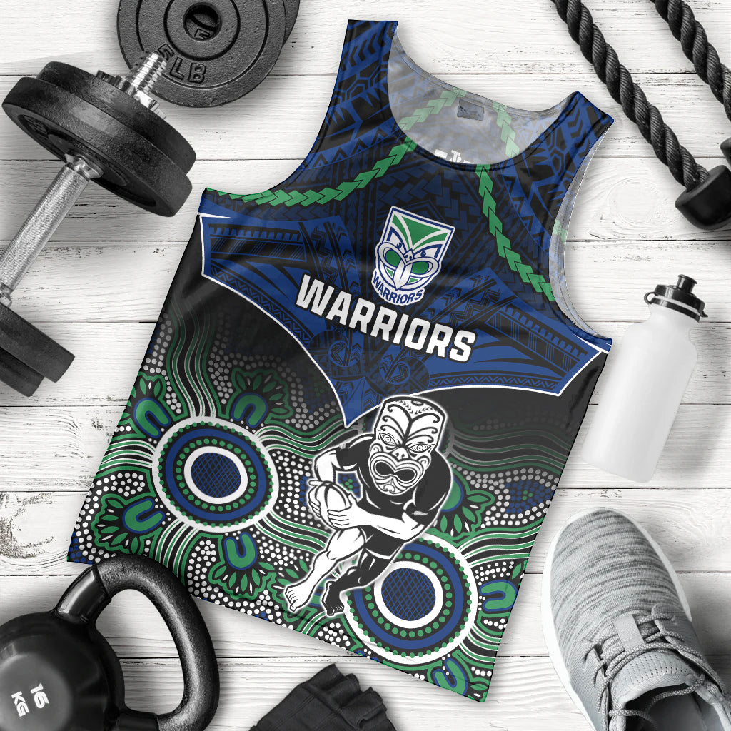 Personalised Warriors Rugby Men Tank Top NZ Aboriginal Mix Polynesian Pattern - Vibe Hoodie Shop