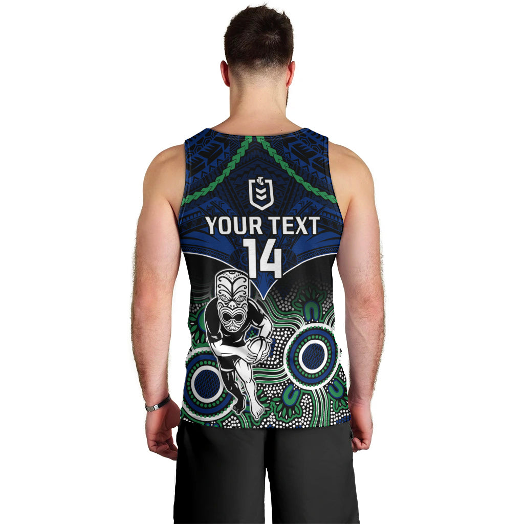 Personalised Warriors Rugby Men Tank Top NZ Aboriginal Mix Polynesian Pattern - Vibe Hoodie Shop