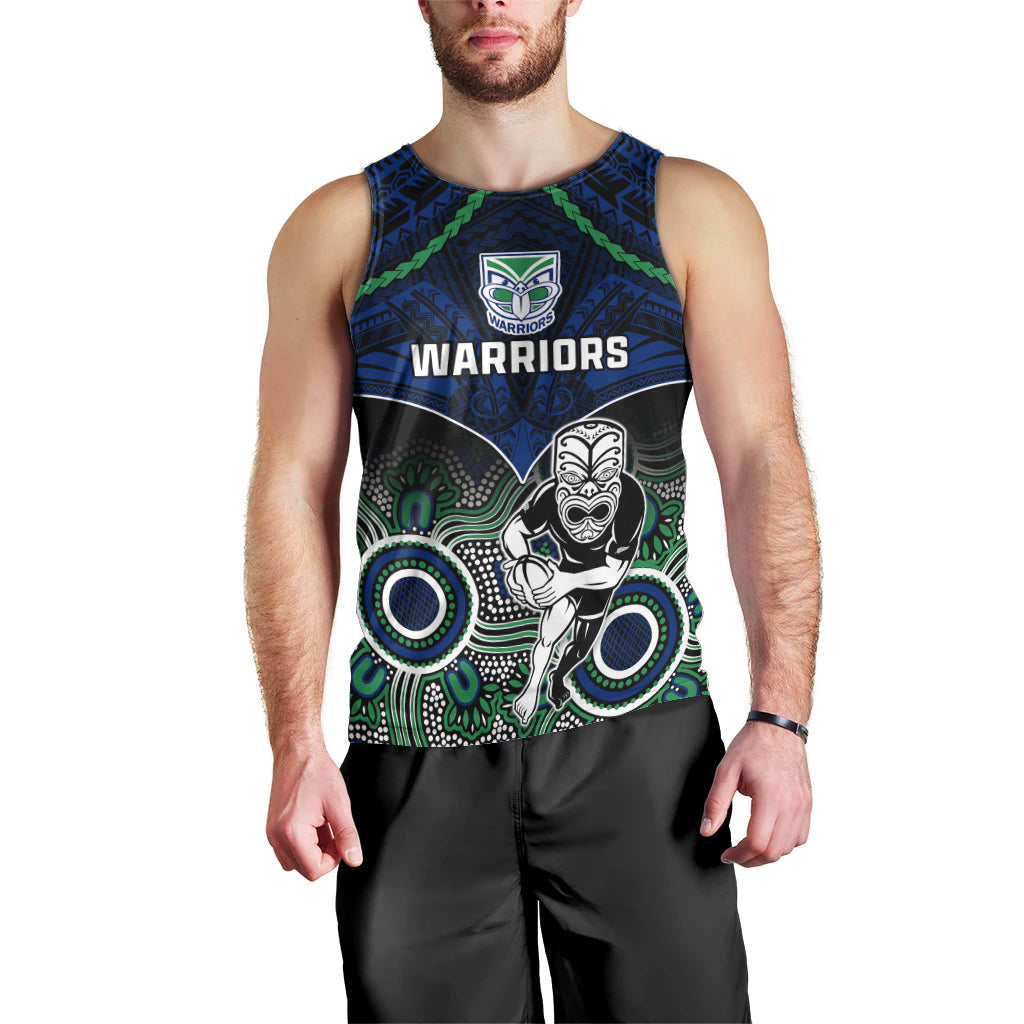 Personalised Warriors Rugby Men Tank Top NZ Aboriginal Mix Polynesian Pattern - Vibe Hoodie Shop