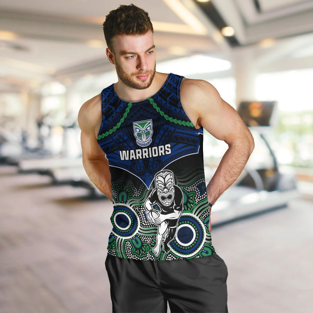 Personalised Warriors Rugby Men Tank Top NZ Aboriginal Mix Polynesian Pattern - Vibe Hoodie Shop