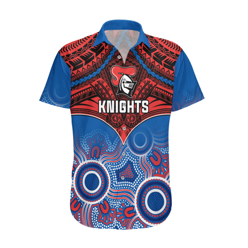 Knights Rugby Hawaiian Shirt Aboriginal Mix Polynesian Pattern - Vibe Hoodie Shop