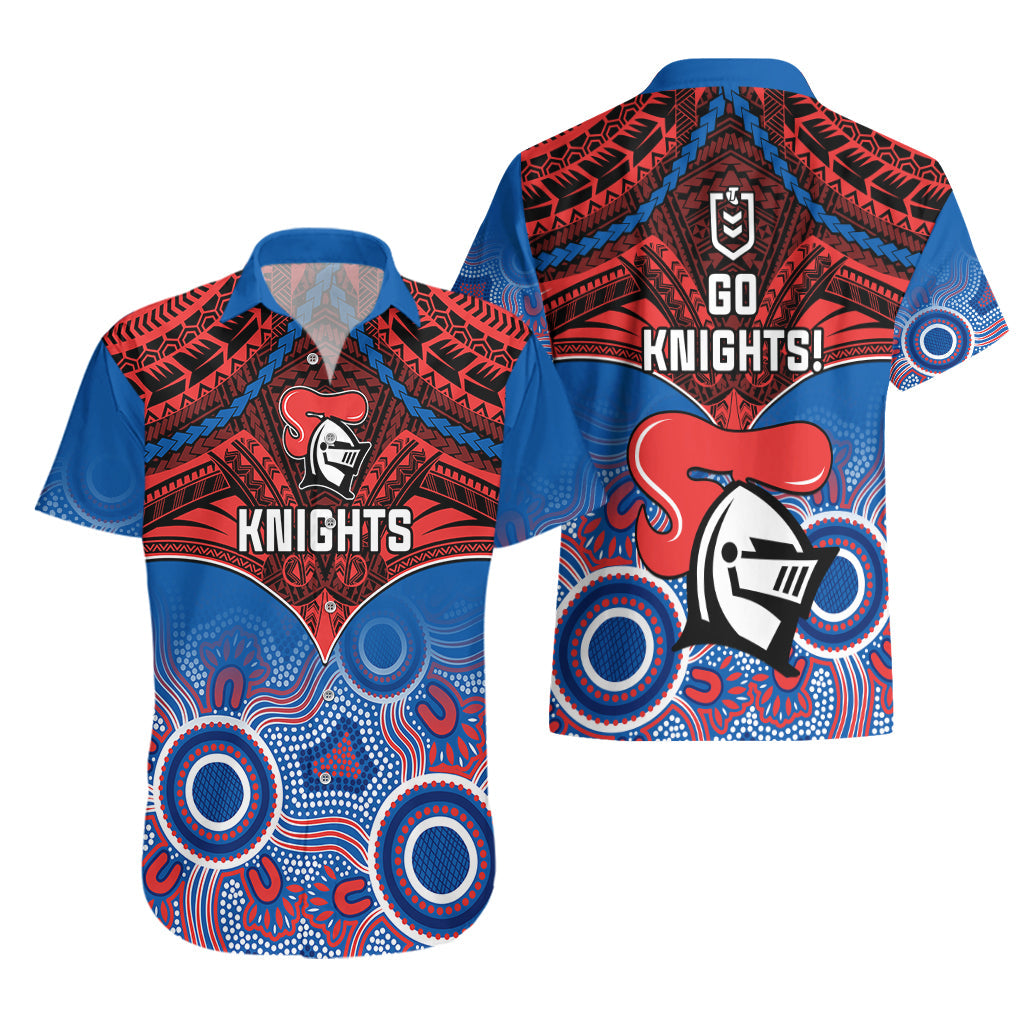 Knights Rugby Hawaiian Shirt Aboriginal Mix Polynesian Pattern - Vibe Hoodie Shop