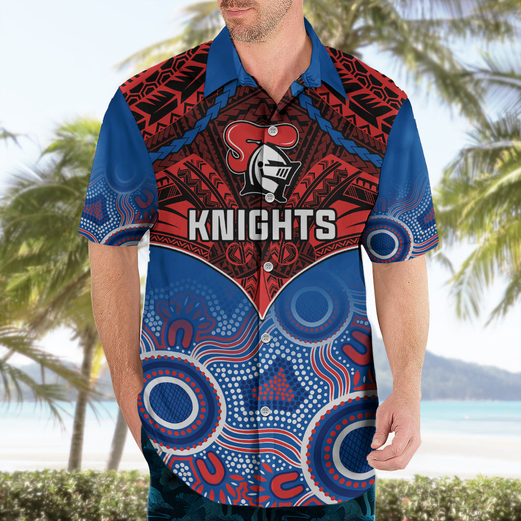 Knights Rugby Hawaiian Shirt Aboriginal Mix Polynesian Pattern - Vibe Hoodie Shop