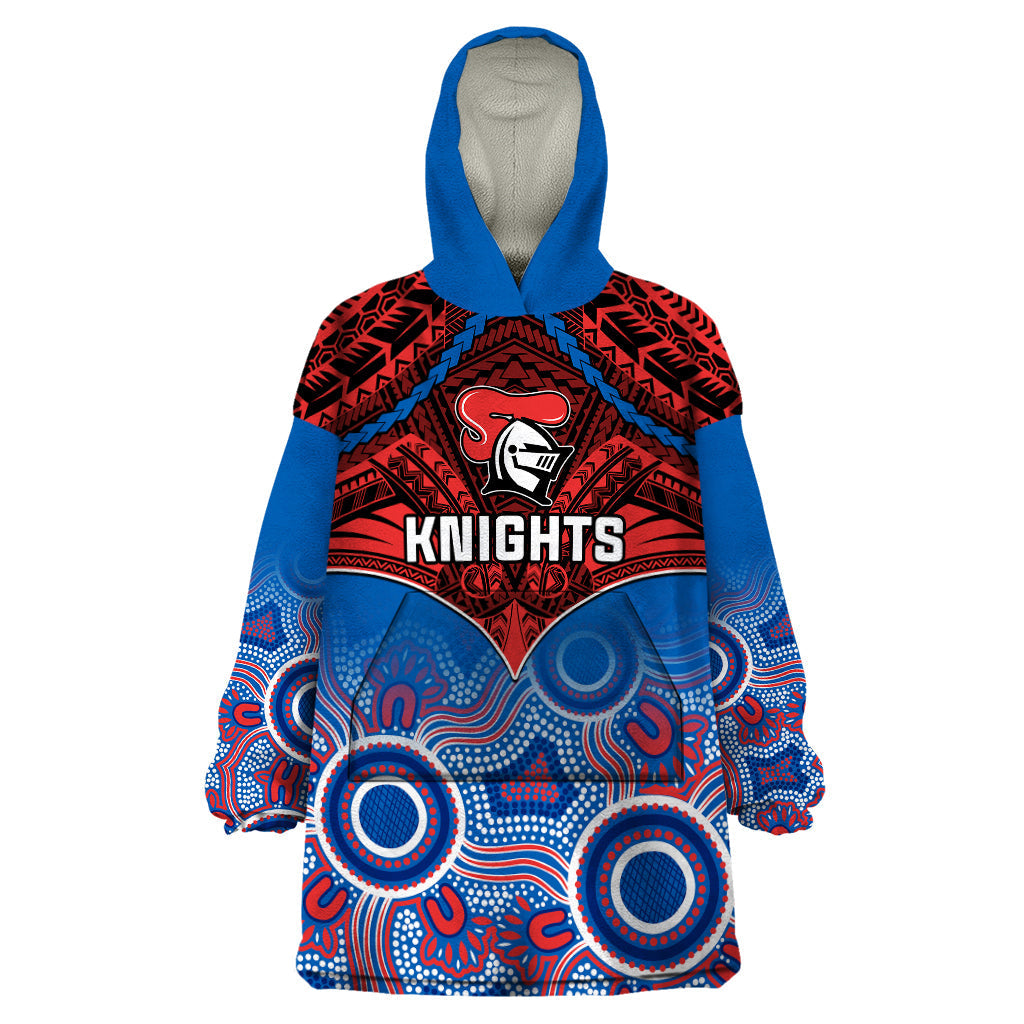 Knights Rugby Wearable Blanket Hoodie Aboriginal Mix Polynesian Pattern - Vibe Hoodie Shop