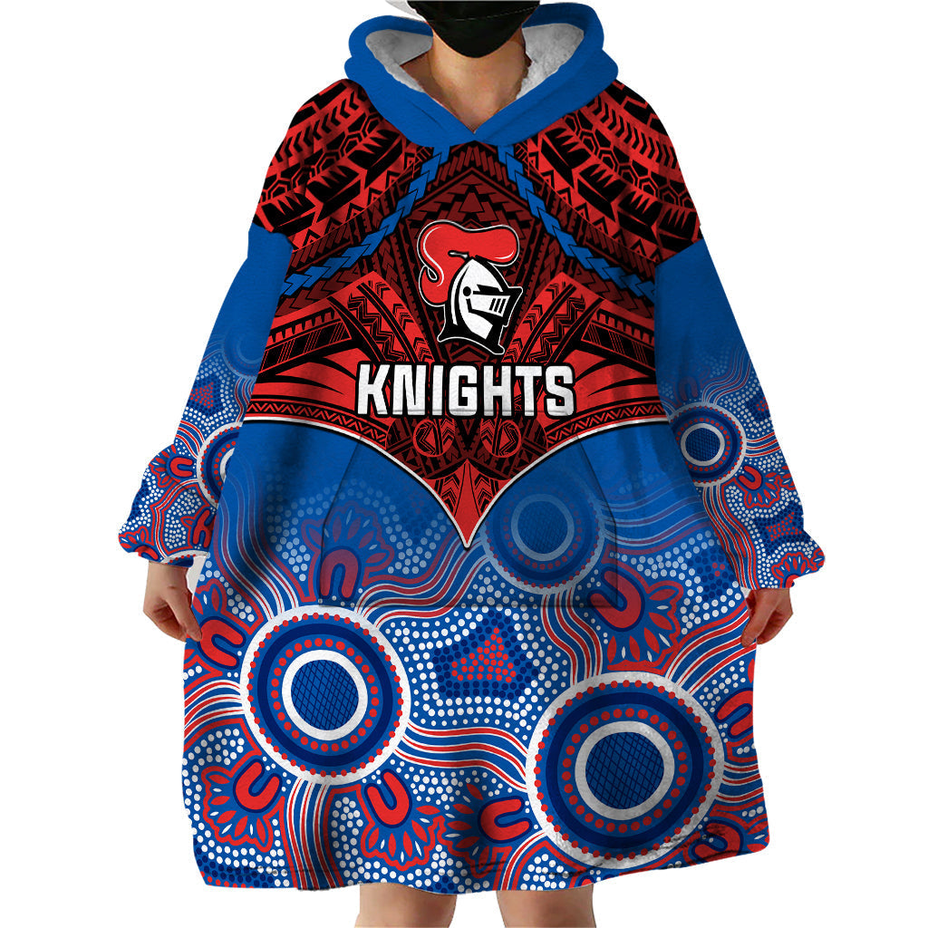 Knights Rugby Wearable Blanket Hoodie Aboriginal Mix Polynesian Pattern - Vibe Hoodie Shop