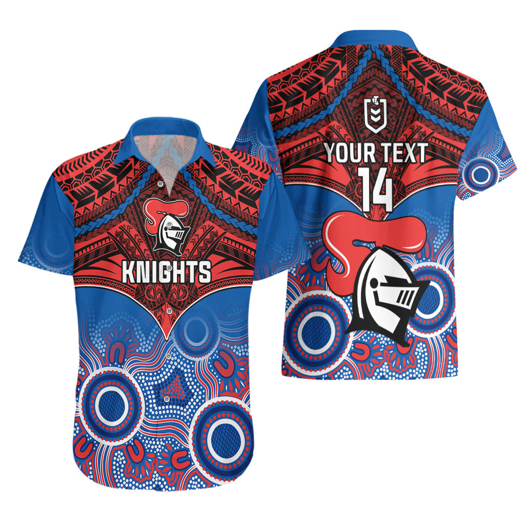 Personalised Knights Rugby Hawaiian Shirt Aboriginal Mix Polynesian Pattern - Vibe Hoodie Shop