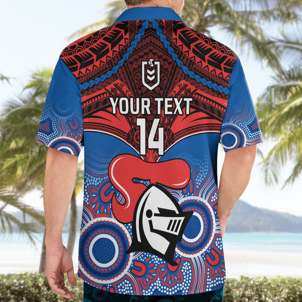 Personalised Knights Rugby Hawaiian Shirt Aboriginal Mix Polynesian Pattern - Vibe Hoodie Shop