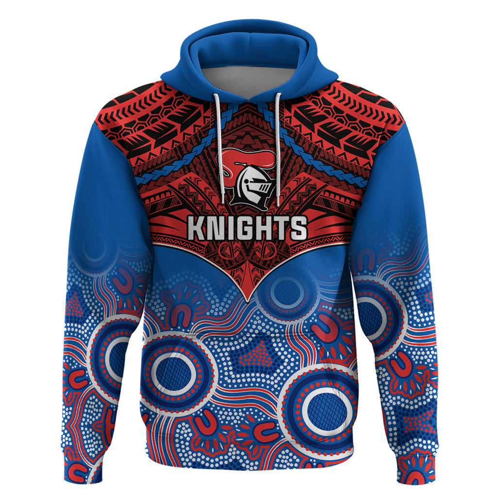 Personalised Knights Rugby Hoodie Aboriginal Mix Polynesian Pattern - Vibe Hoodie Shop